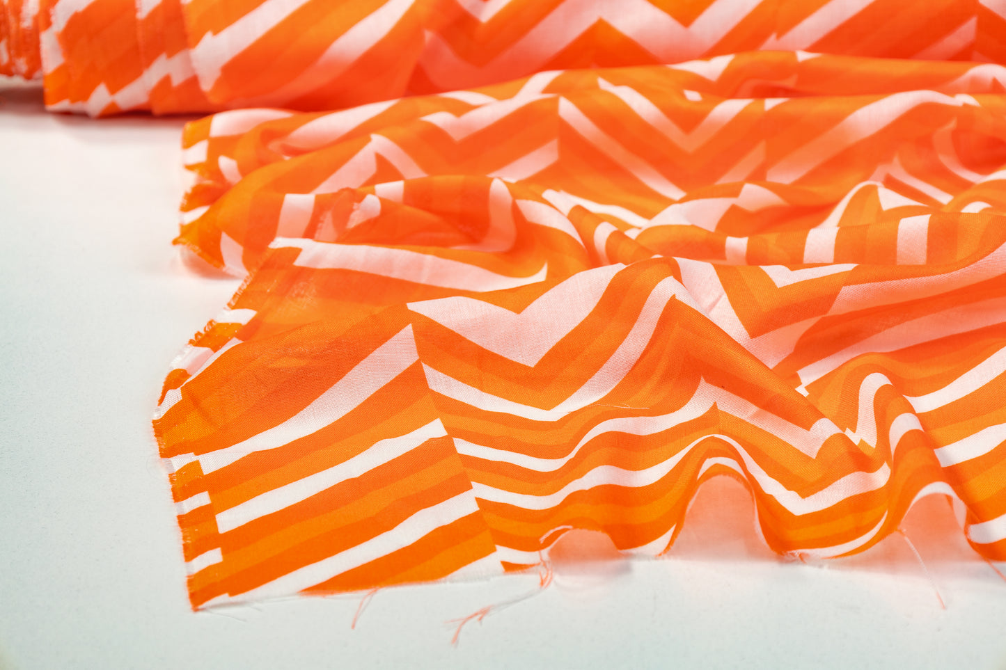 Chevron Printed Italian Sheer Linen - Orange / White