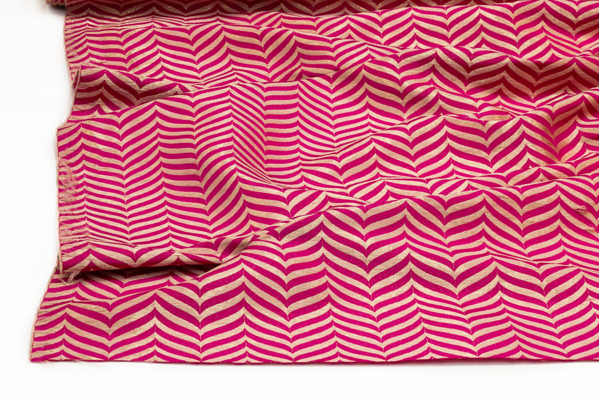 Chevron Metallic Italian Silk Blend Brocade - Magenta / Gold