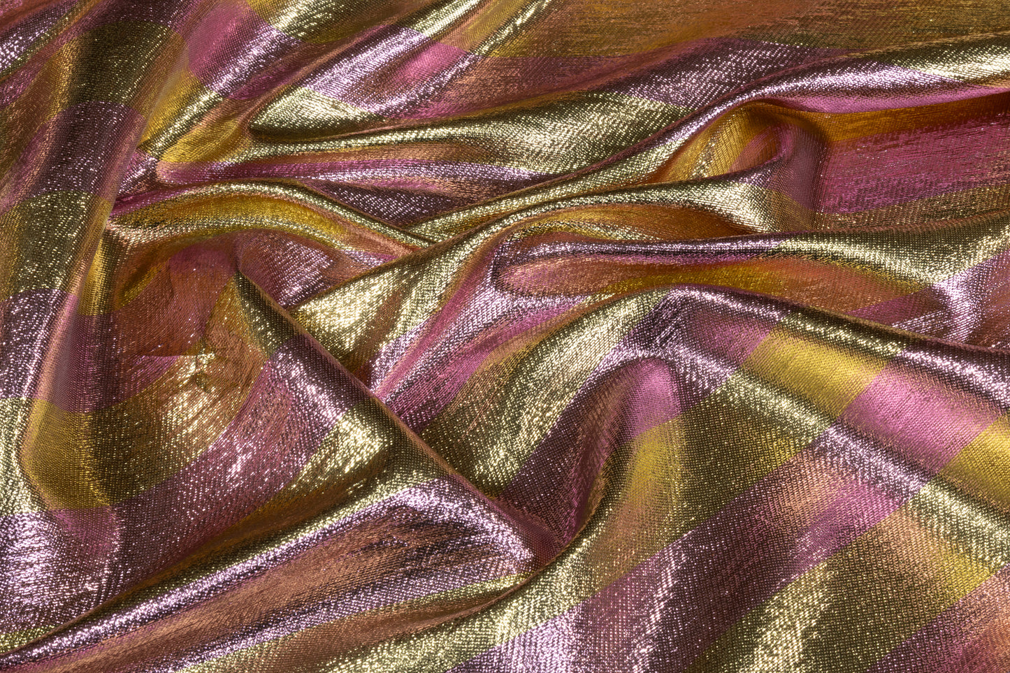 Striped Italian Silk Lamé - Gold / Pink