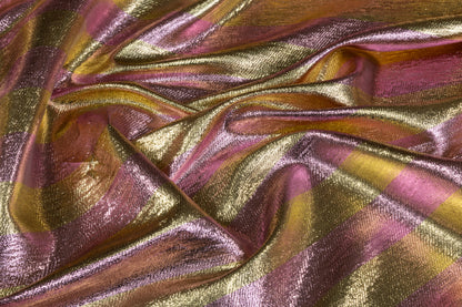 Striped Italian Silk Lamé - Gold / Pink