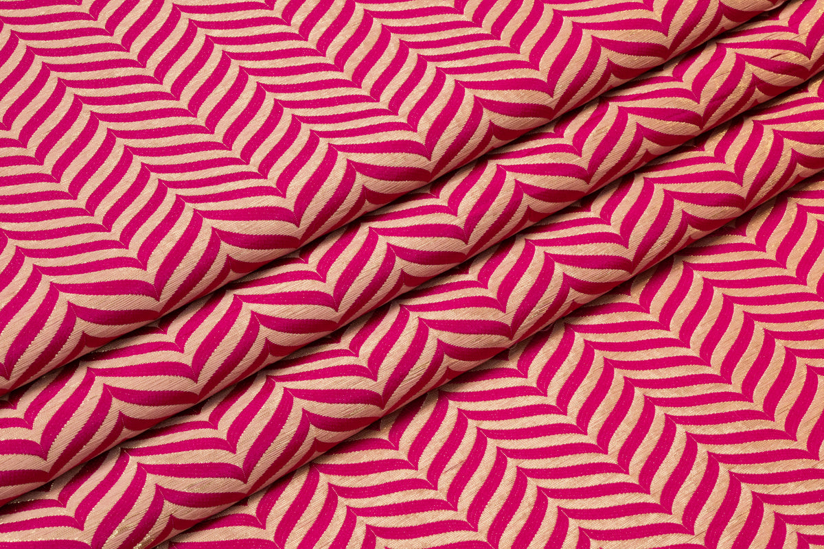 Chevron Metallic Italian Silk Blend Brocade - Magenta / Gold