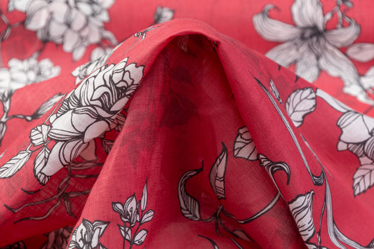 Floral Italian Linen - Pastel Red