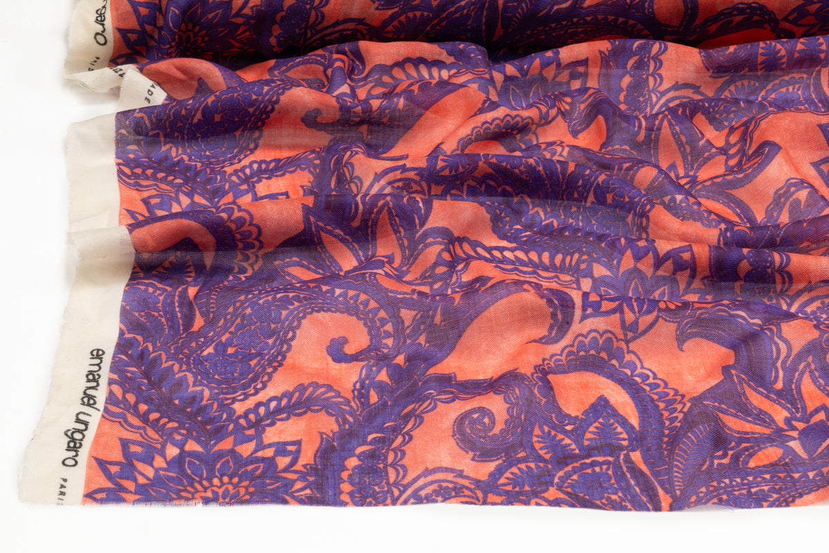 Emanuel Ungaro - Italian Silk and Wool Gauze - Peach / Indigo