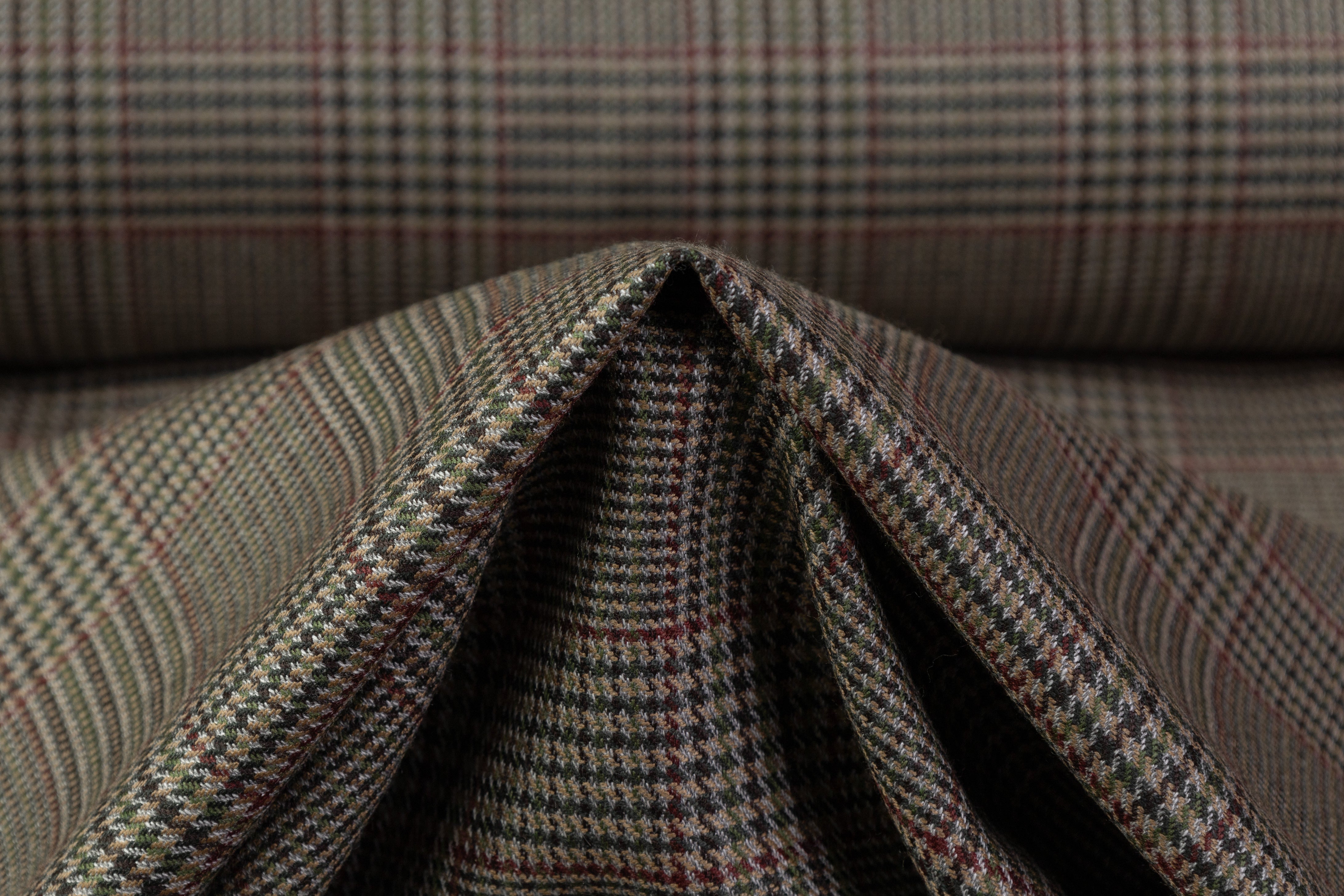 Glen Check Italian Wool Suiting - Green / Beige / Maroon