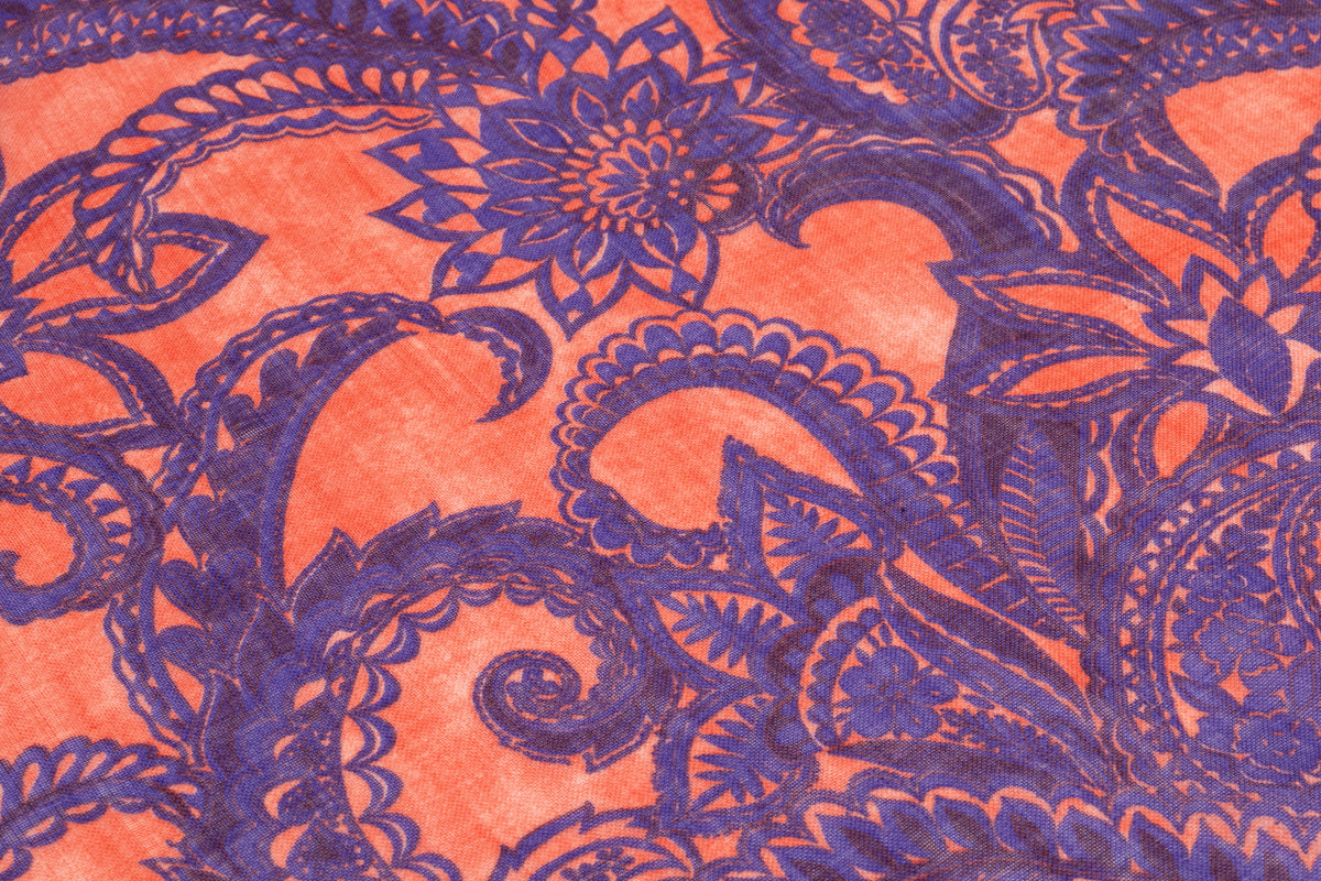 Emanuel Ungaro - Italian Silk and Wool Gauze - Peach / Indigo