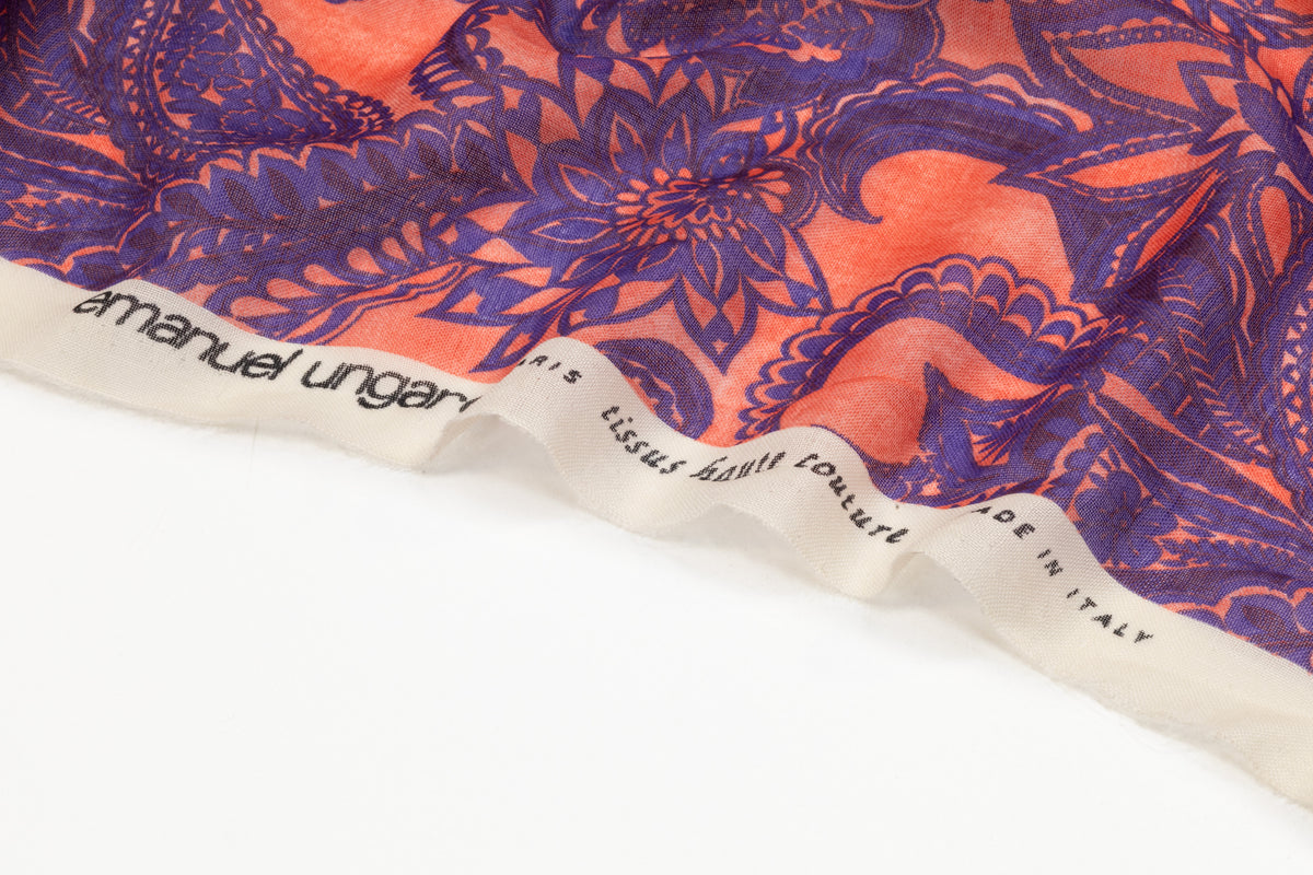 Emanuel Ungaro - Italian Silk and Wool Gauze - Peach / Indigo