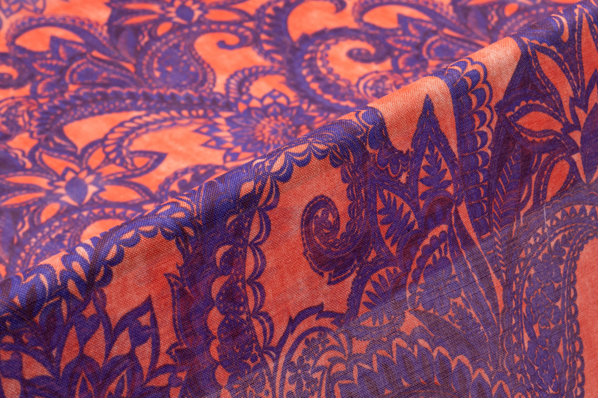 Emanuel Ungaro - Italian Silk and Wool Gauze - Peach / Indigo