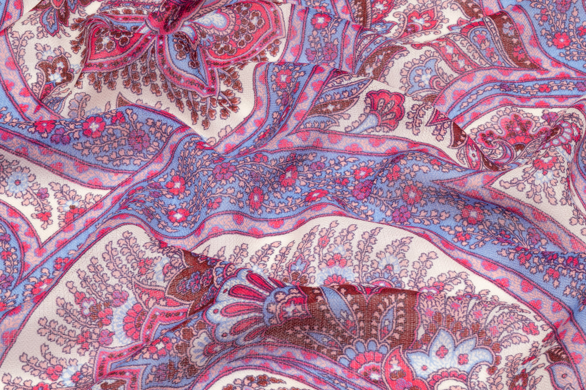 Emanuel Ungaro - Italian Silk and Wool Gauze - Blue / Pink
