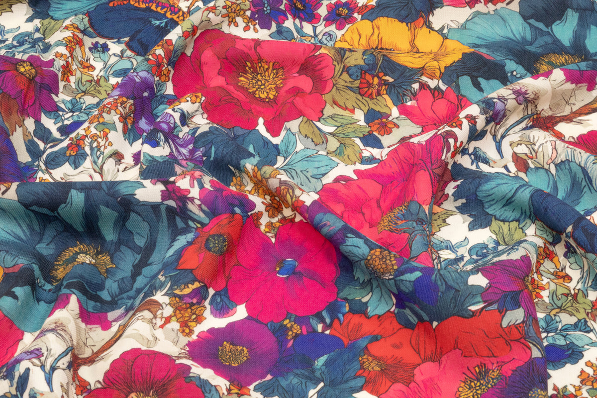 Floral Italian Printed Stretch Wool - Multicolor