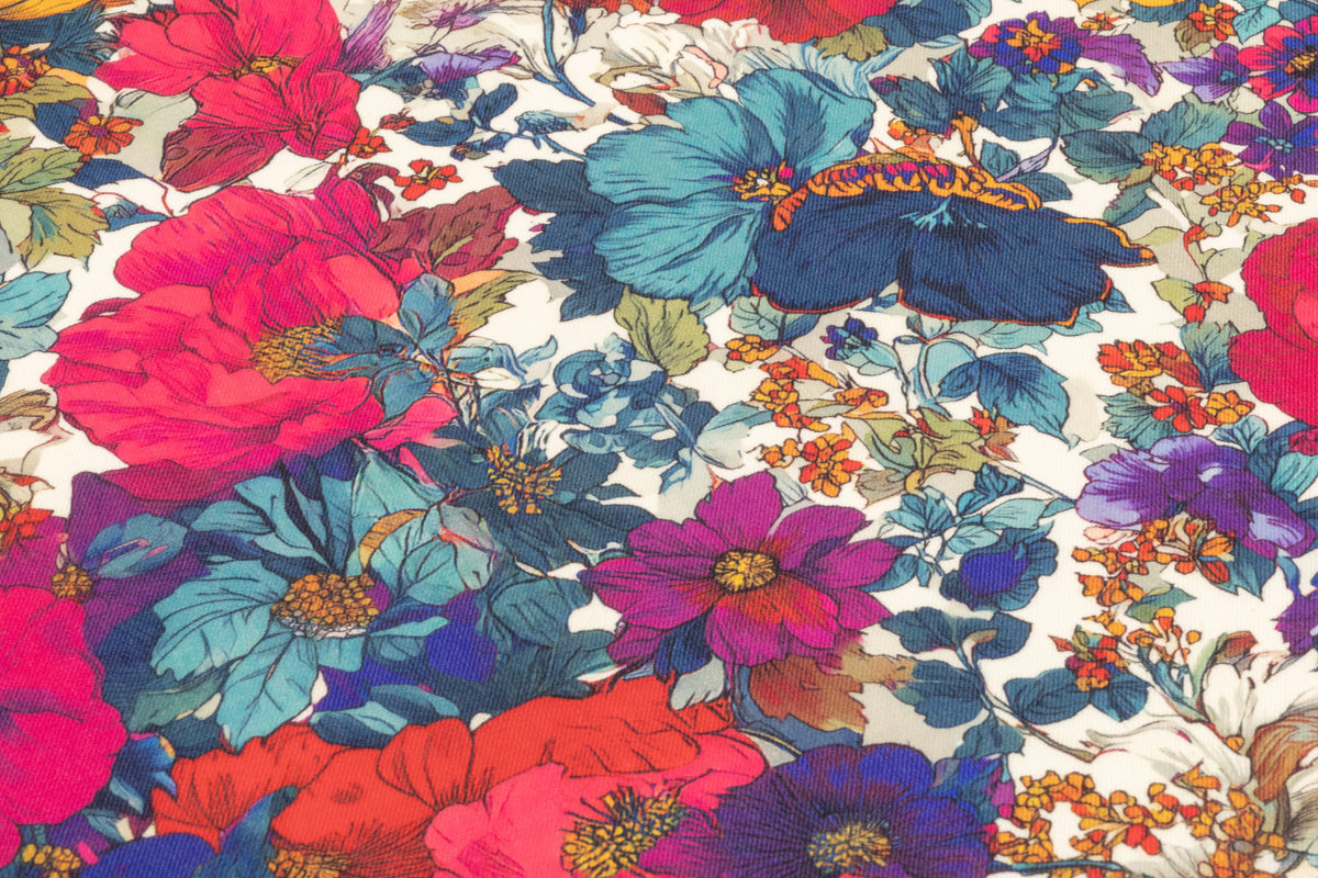 Floral Italian Printed Stretch Wool - Multicolor