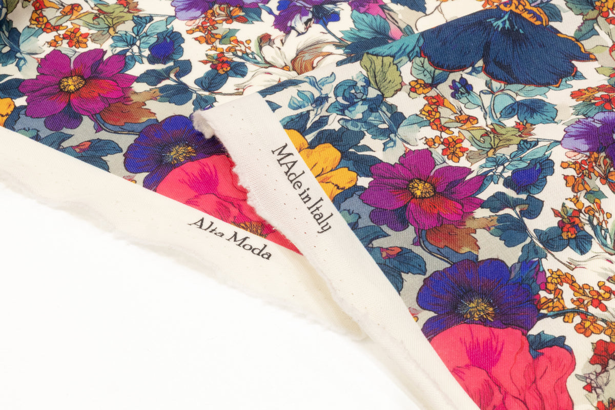 Floral Italian Printed Stretch Wool - Multicolor