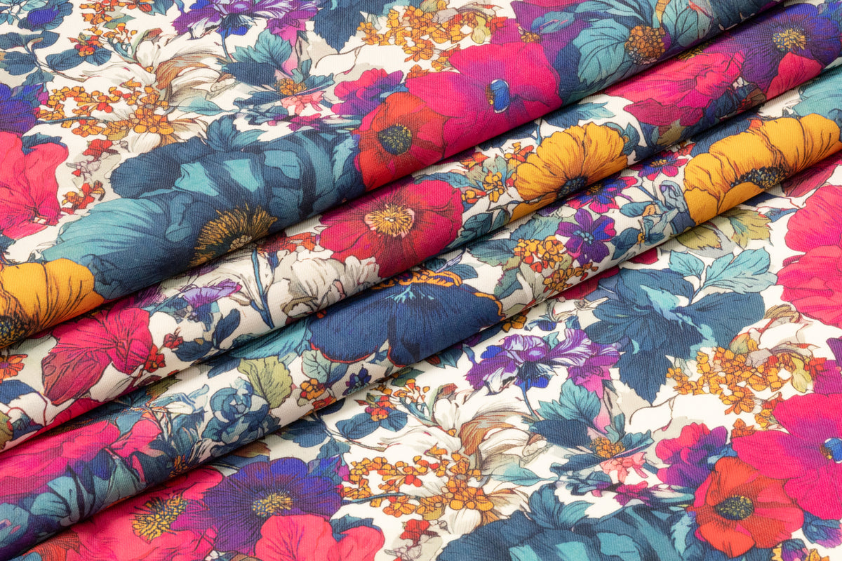 Floral Italian Printed Stretch Wool - Multicolor