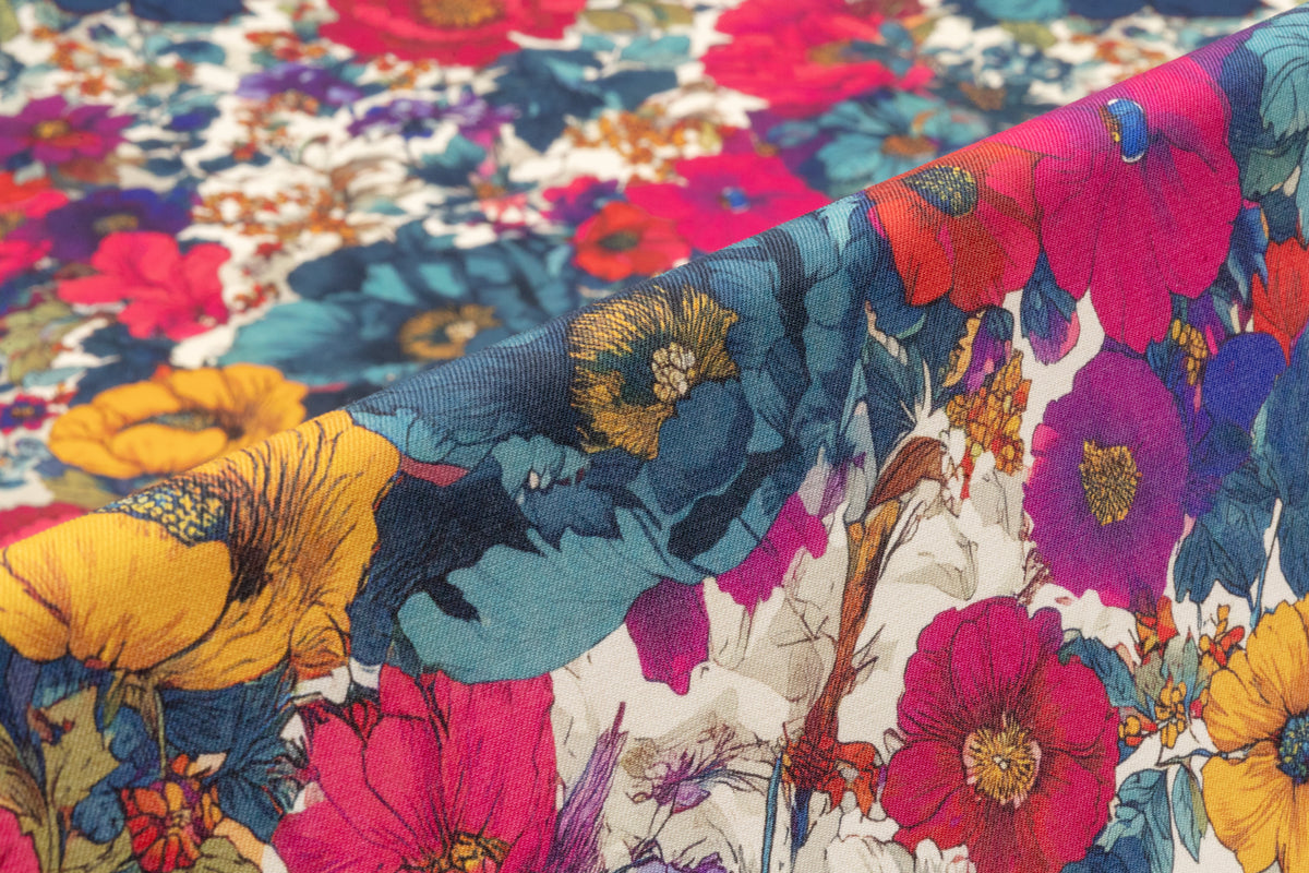 Floral Italian Printed Stretch Wool - Multicolor