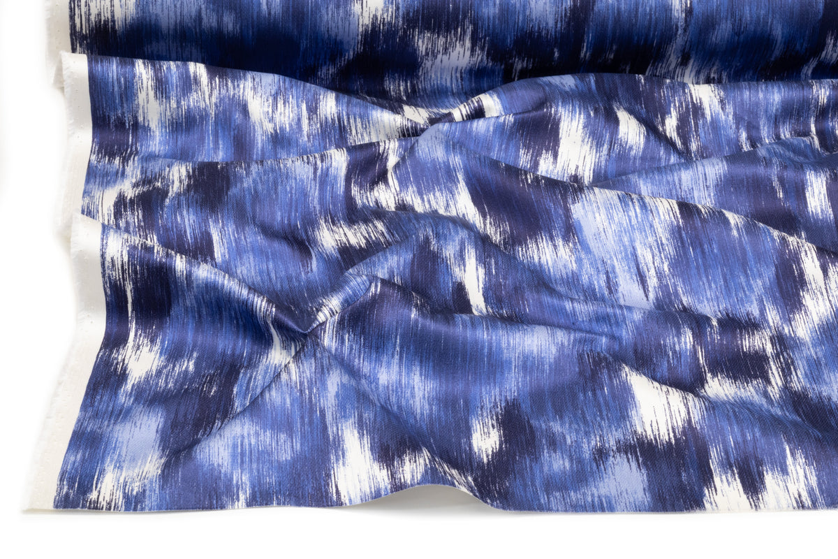 Abstract Silk Cotton Double Satin - Blue