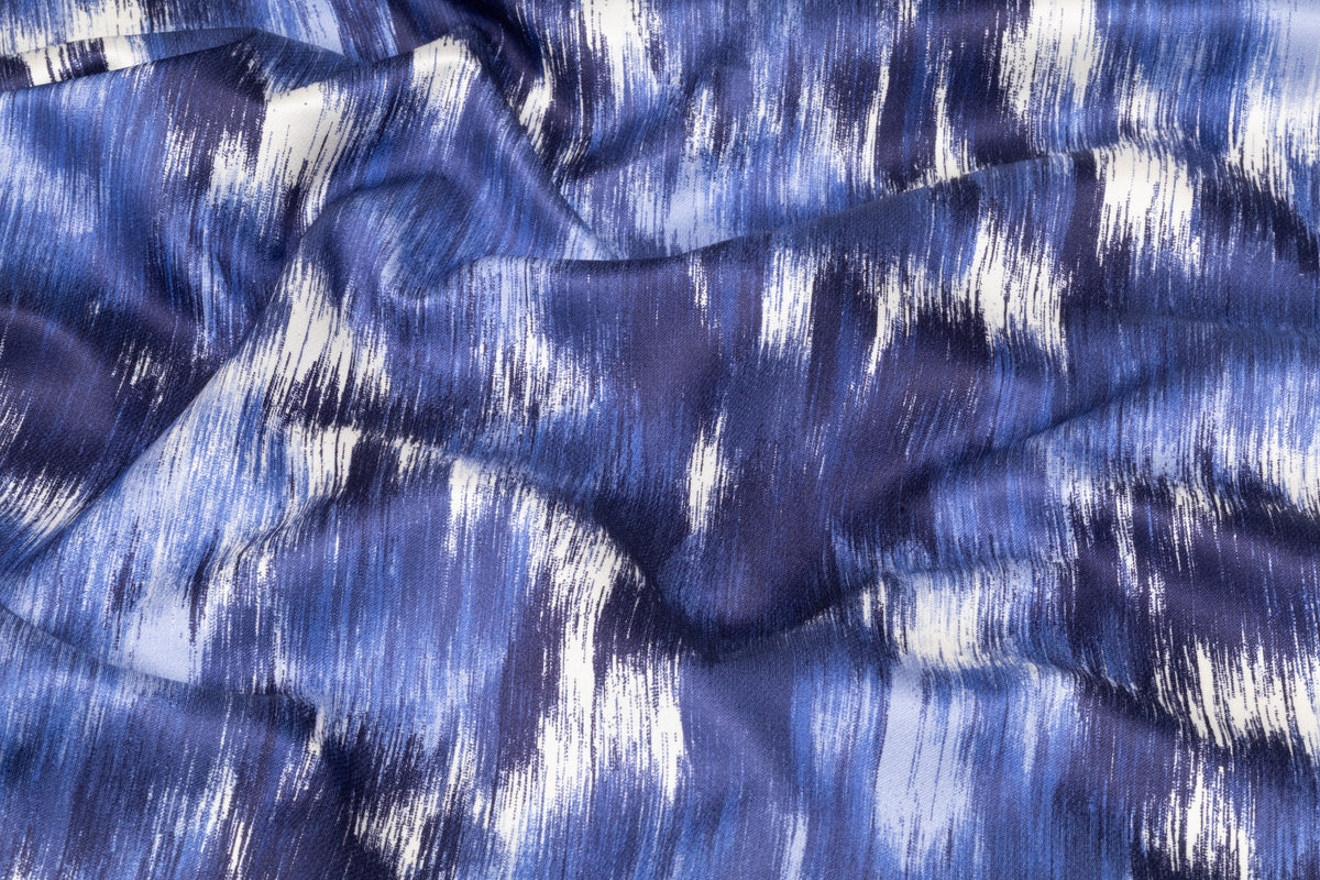 Abstract Silk Cotton Double Satin - Blue