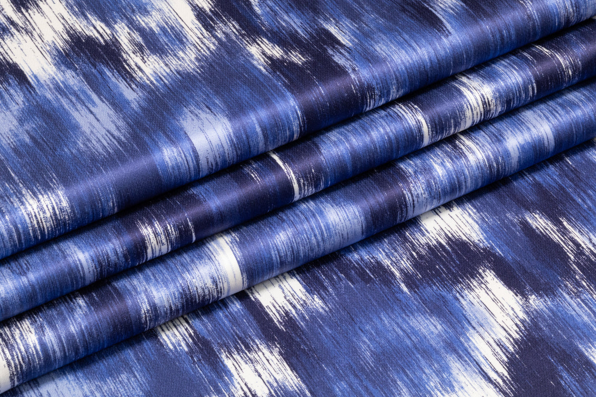 Abstract Silk Cotton Double Satin - Blue