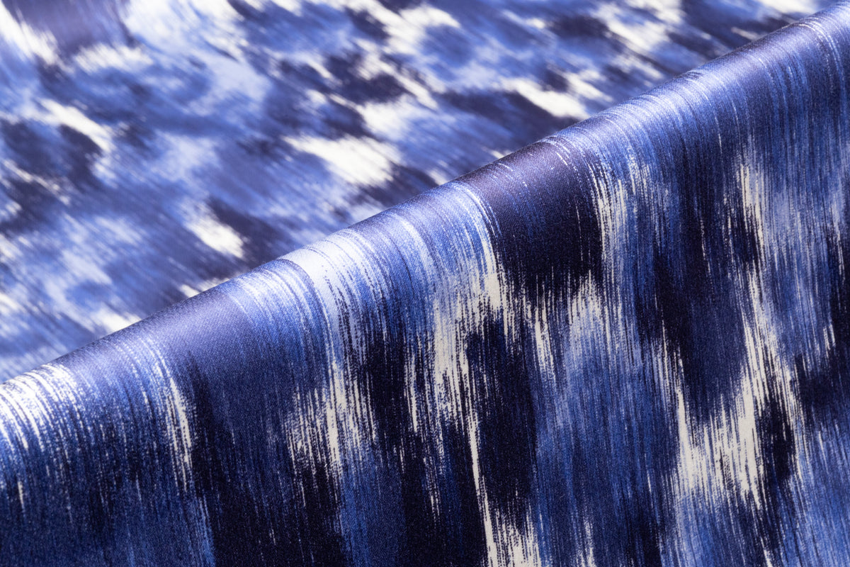 Abstract Silk Cotton Double Satin - Blue