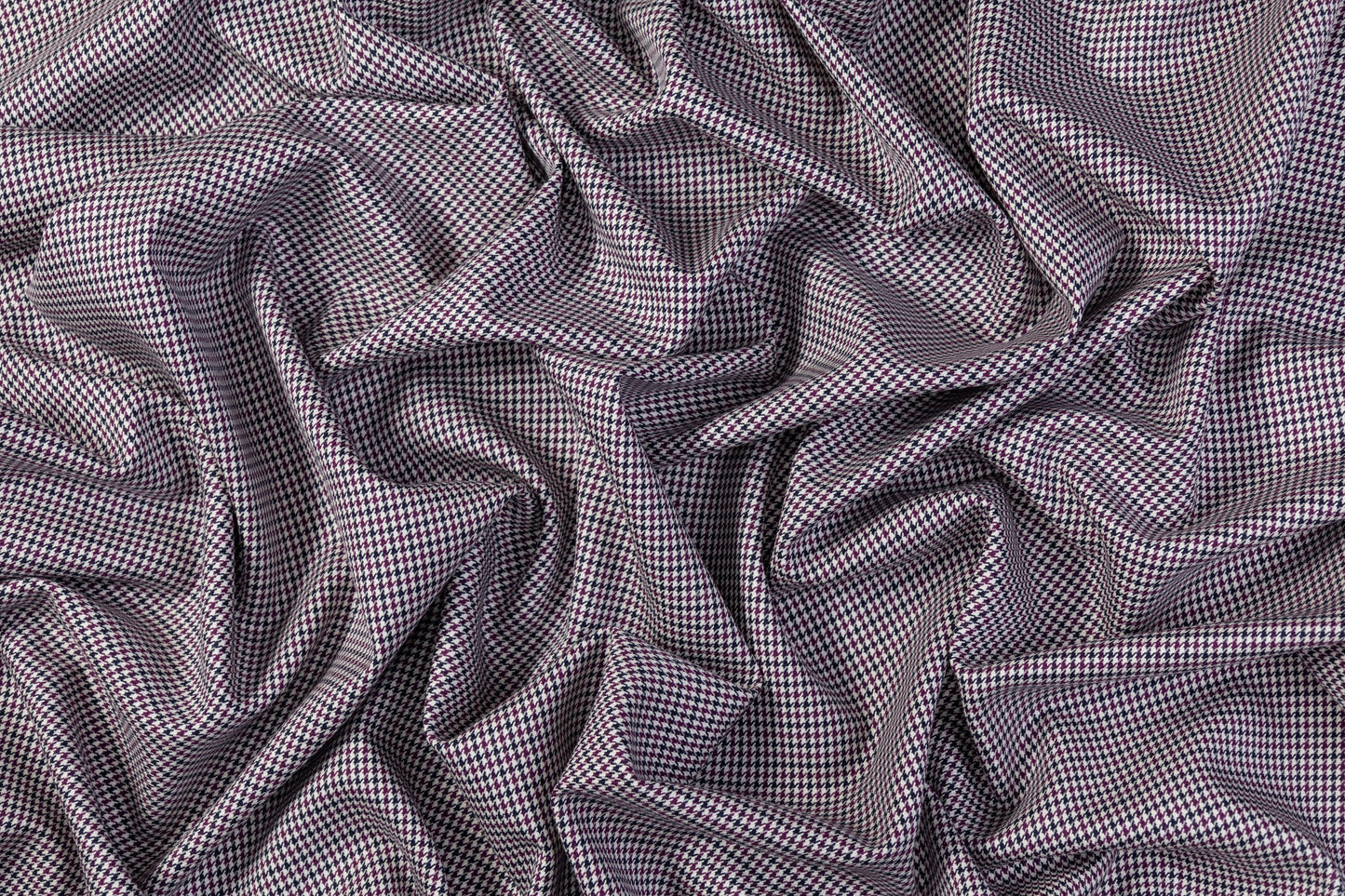 Houndstooth Italian Wool Viscose Suiting - Navy / Purple / White