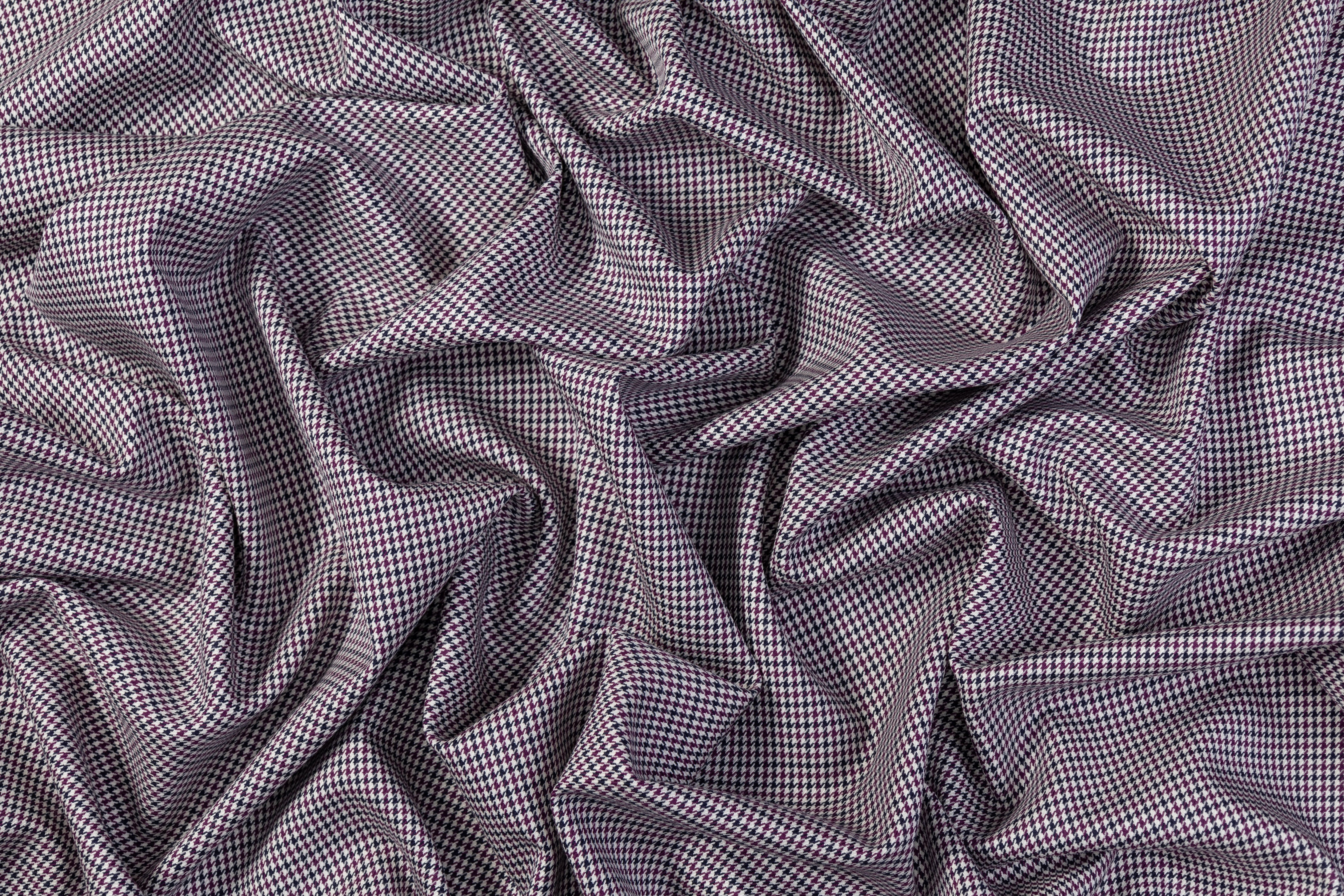 Houndstooth Italian Wool Viscose Suiting - Navy / Purple / White