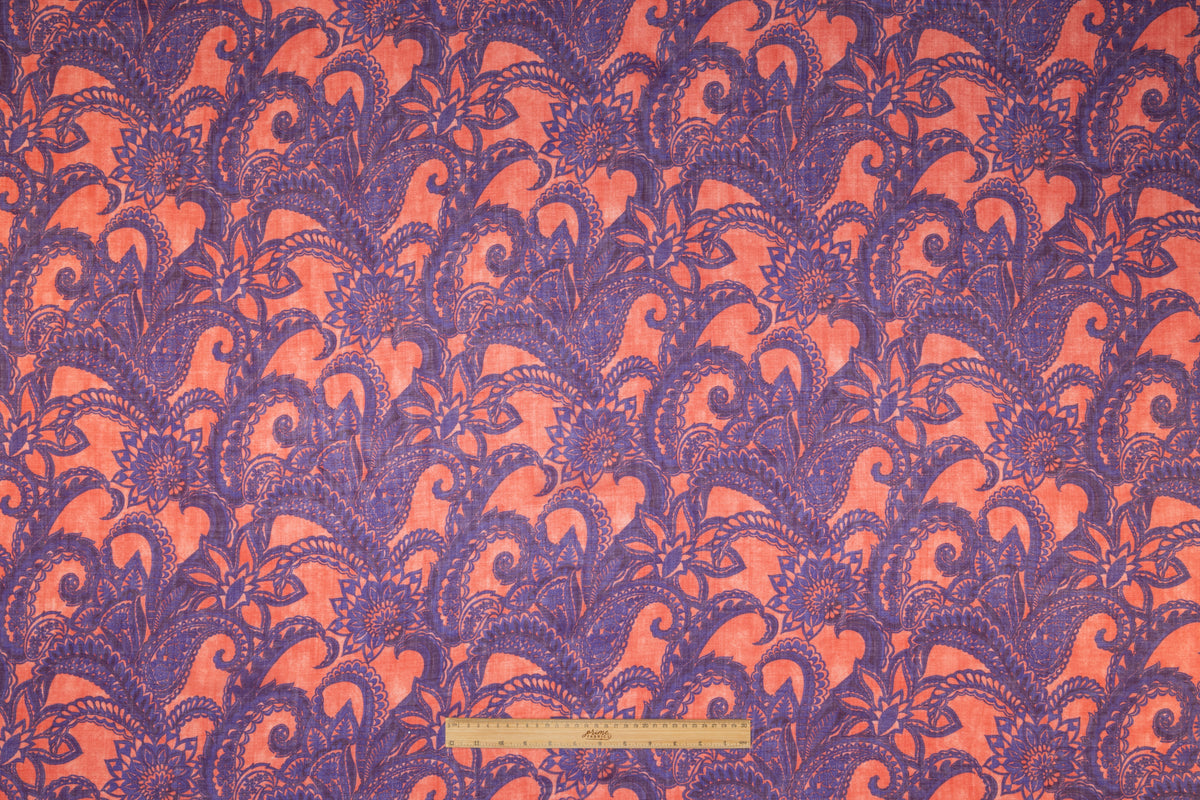 Emanuel Ungaro - Italian Silk and Wool Gauze - Peach / Indigo