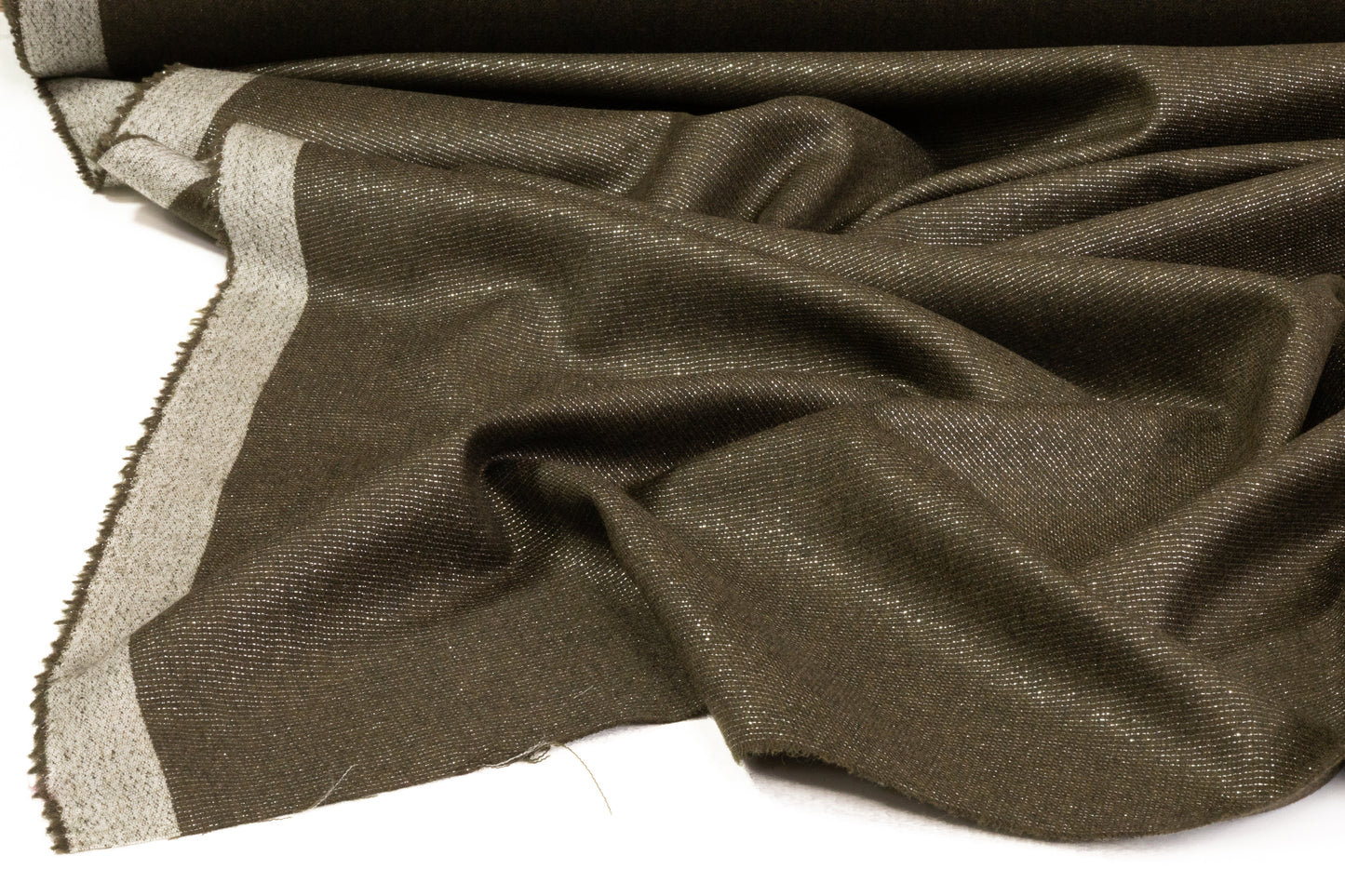 Metallic Italian Wool Flannel - Olive / Silver