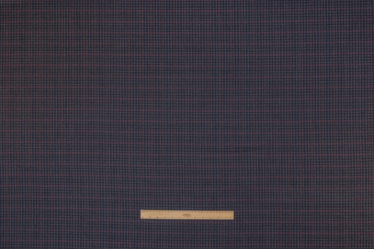 Checked Italian Wool Nylon Flannel Suiting - Navy / Plum