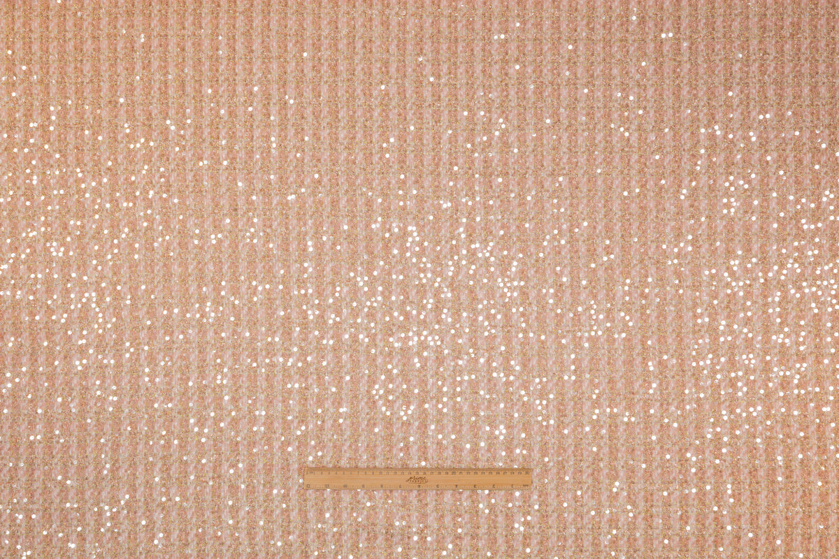 Sequined Checked Metallic Italian Tweed - Pink / Sage