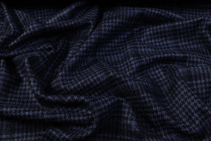 Checked Italian Wool Suiting - Navy Blue