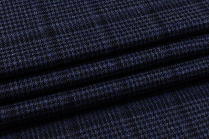 Checked Italian Wool Suiting - Navy Blue