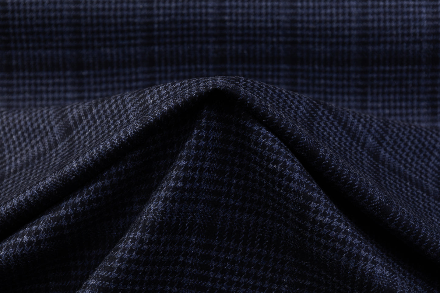 Checked Italian Wool Suiting - Navy Blue