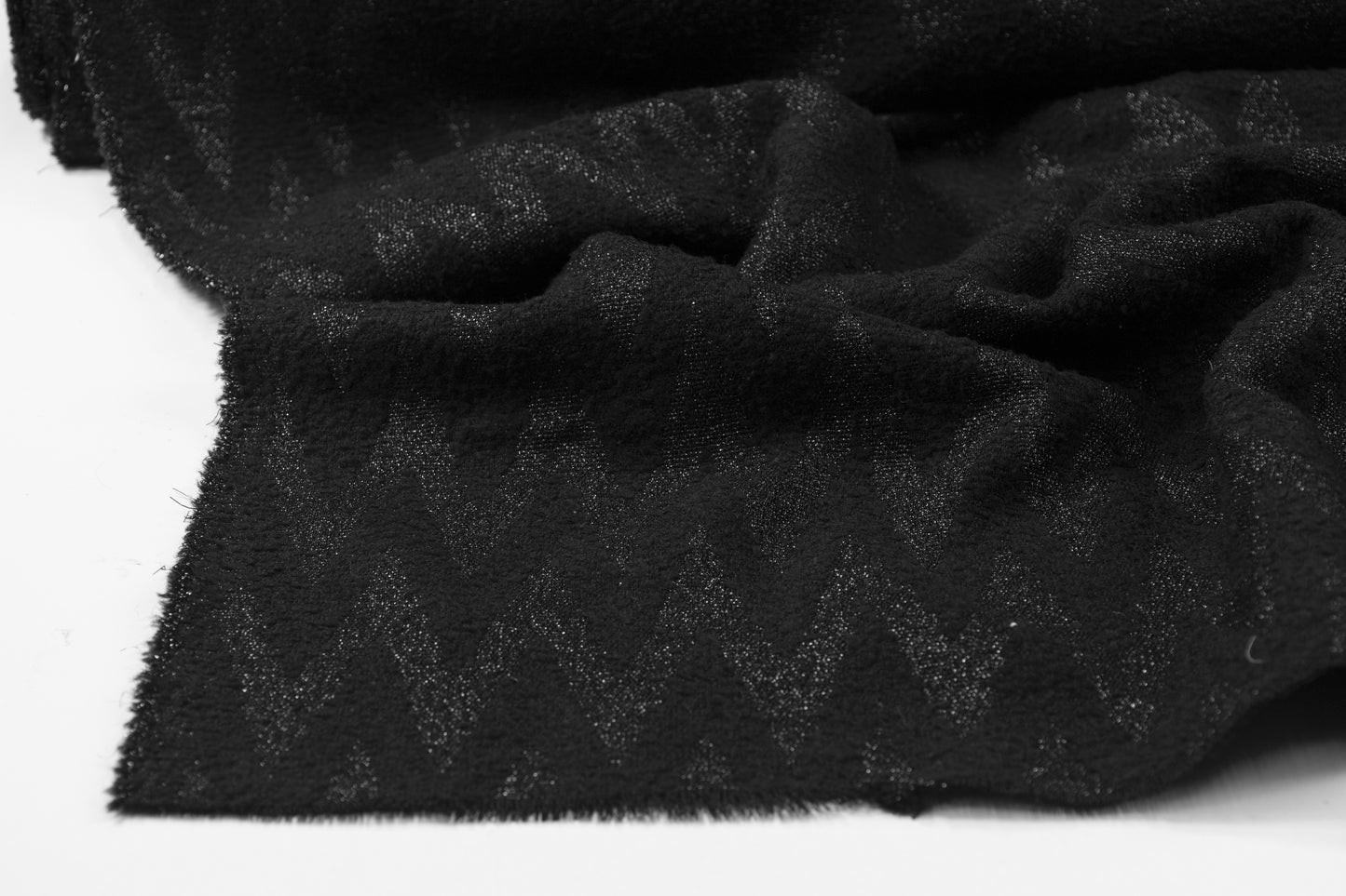 Chevron Metallic Italian Wool - Black