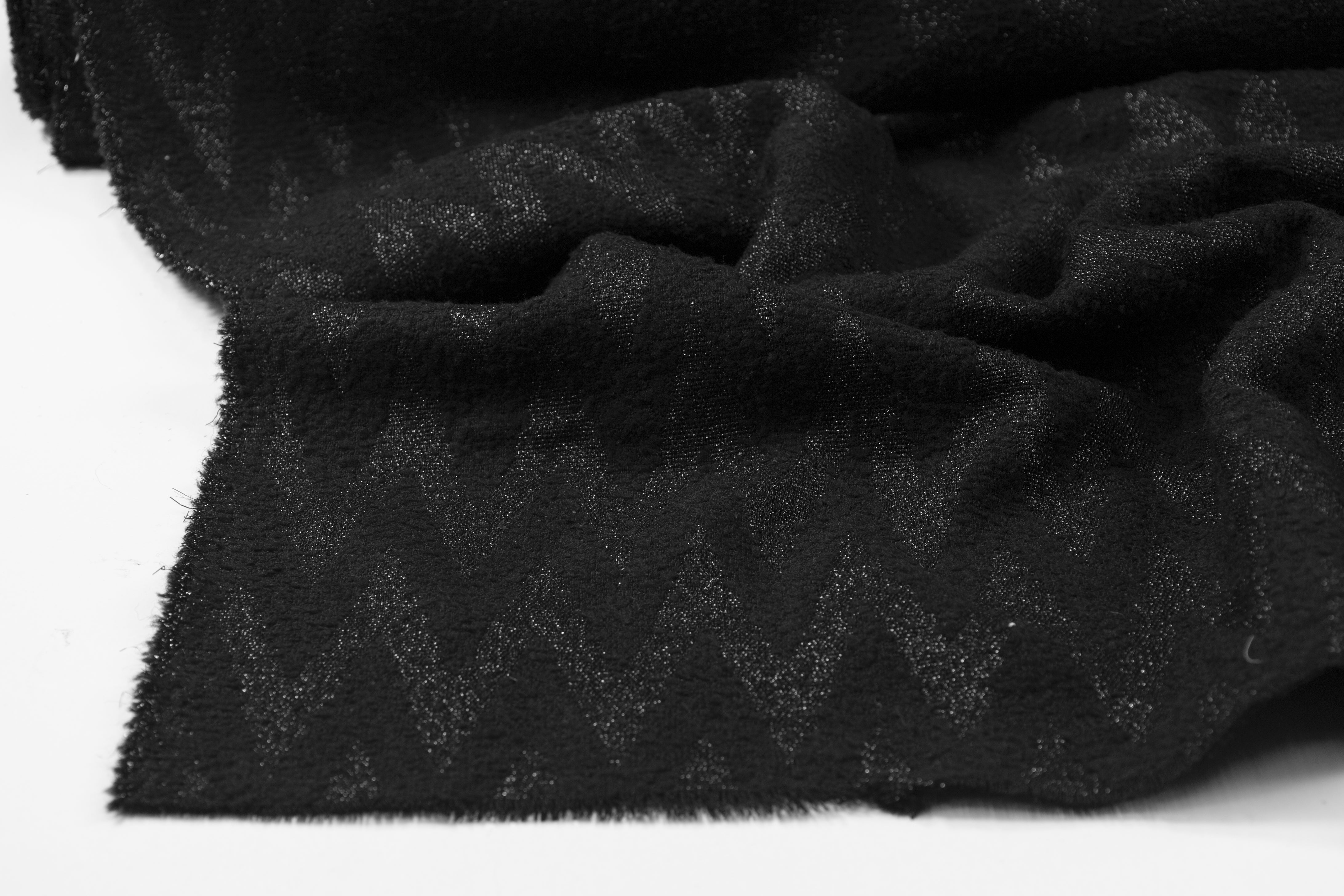 Chevron Metallic Italian Wool - Black