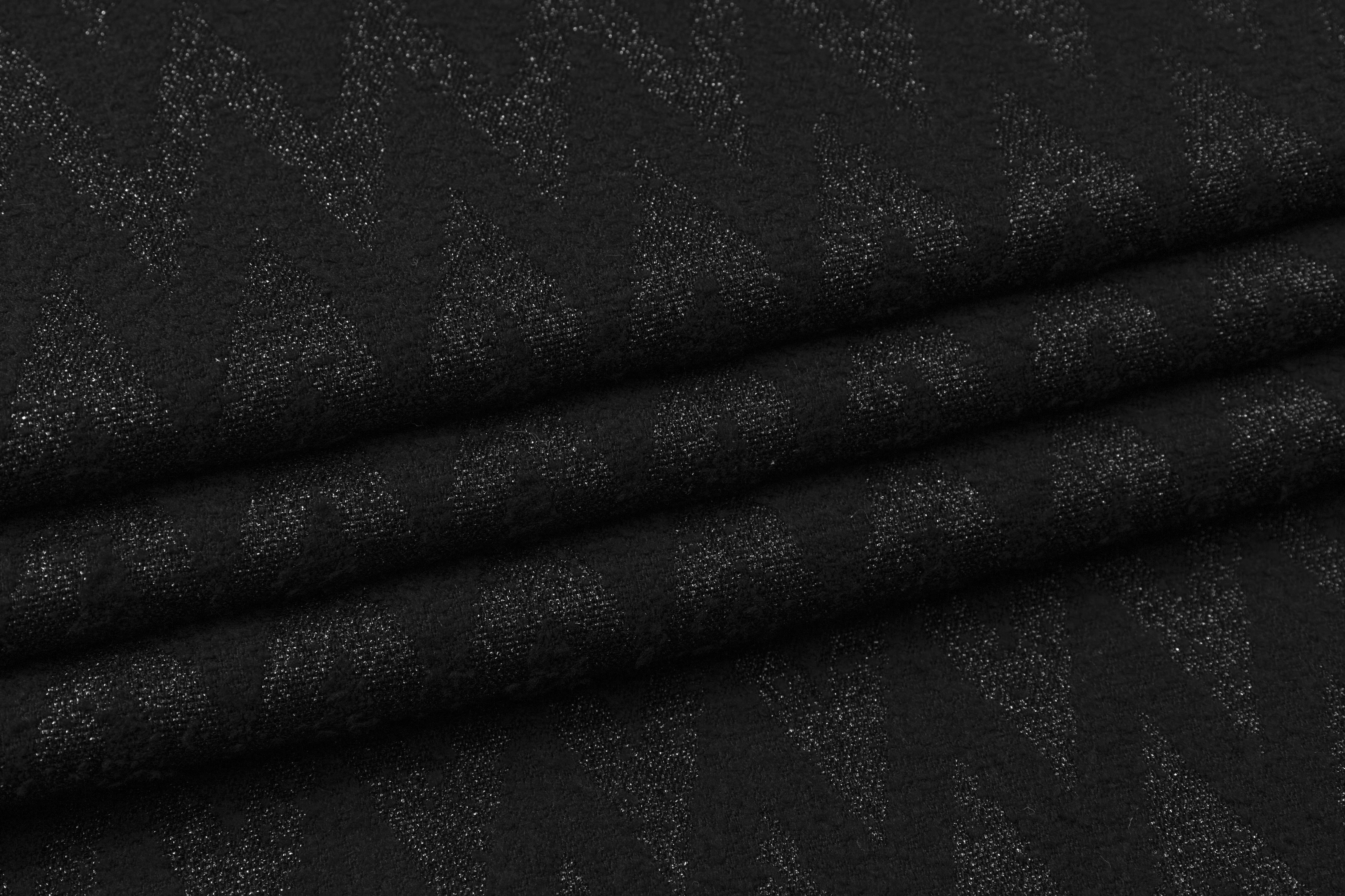 Chevron Metallic Italian Wool - Black
