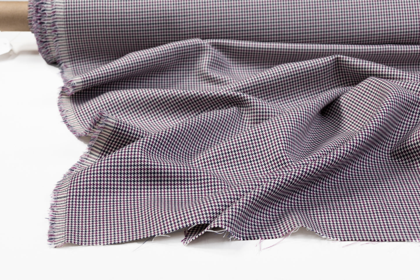 Houndstooth Italian Wool Viscose Suiting - Navy / Purple / White