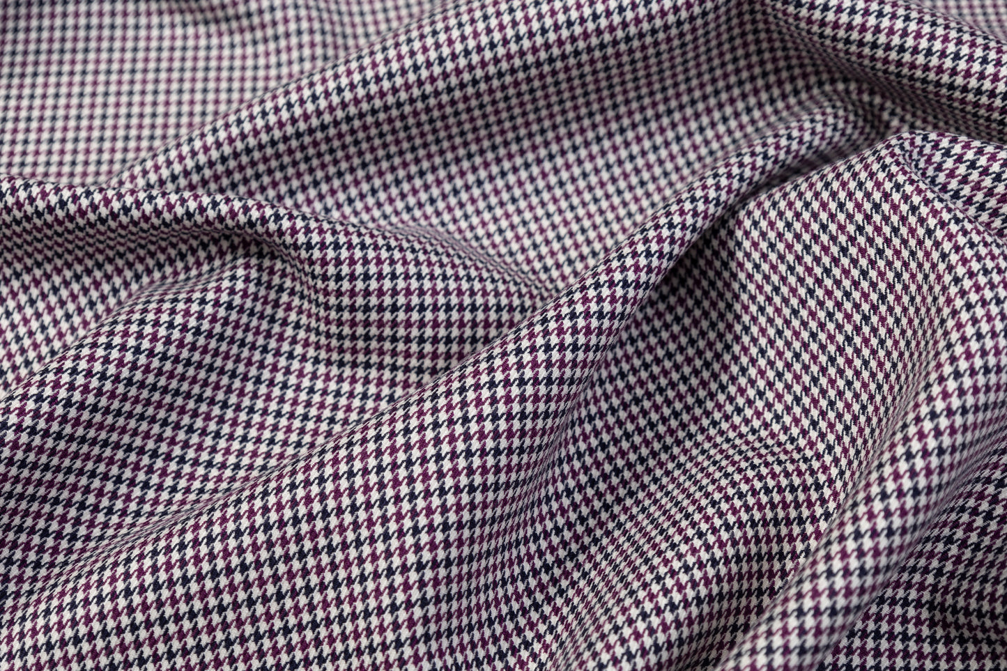 Houndstooth Italian Wool Viscose Suiting - Navy / Purple / White