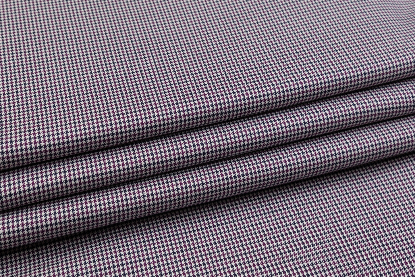 Houndstooth Italian Wool Viscose Suiting - Navy / Purple / White