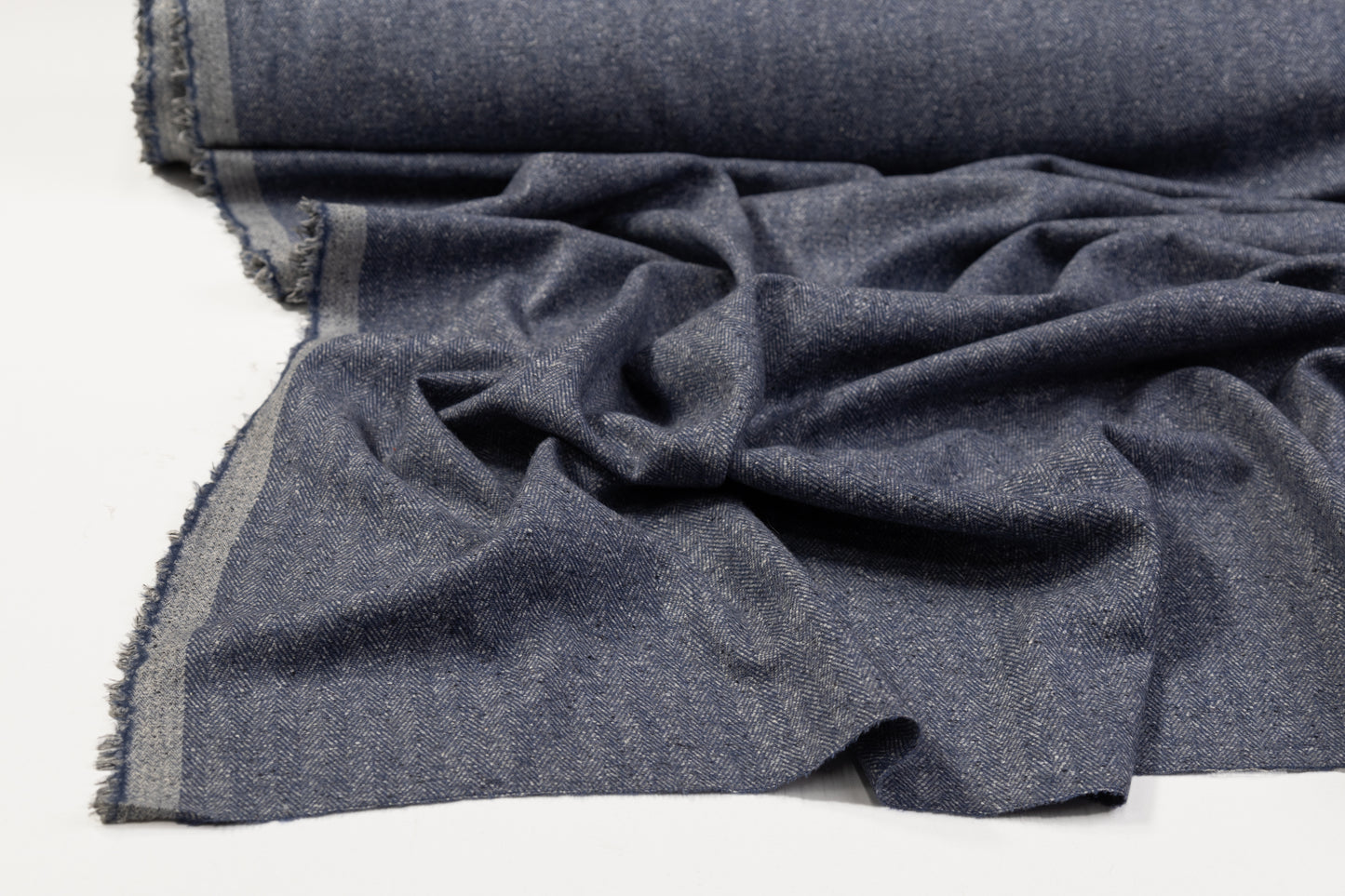 Herringbone Italian Wool Suiting - Blue