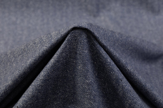 Herringbone Italian Wool Suiting - Blue