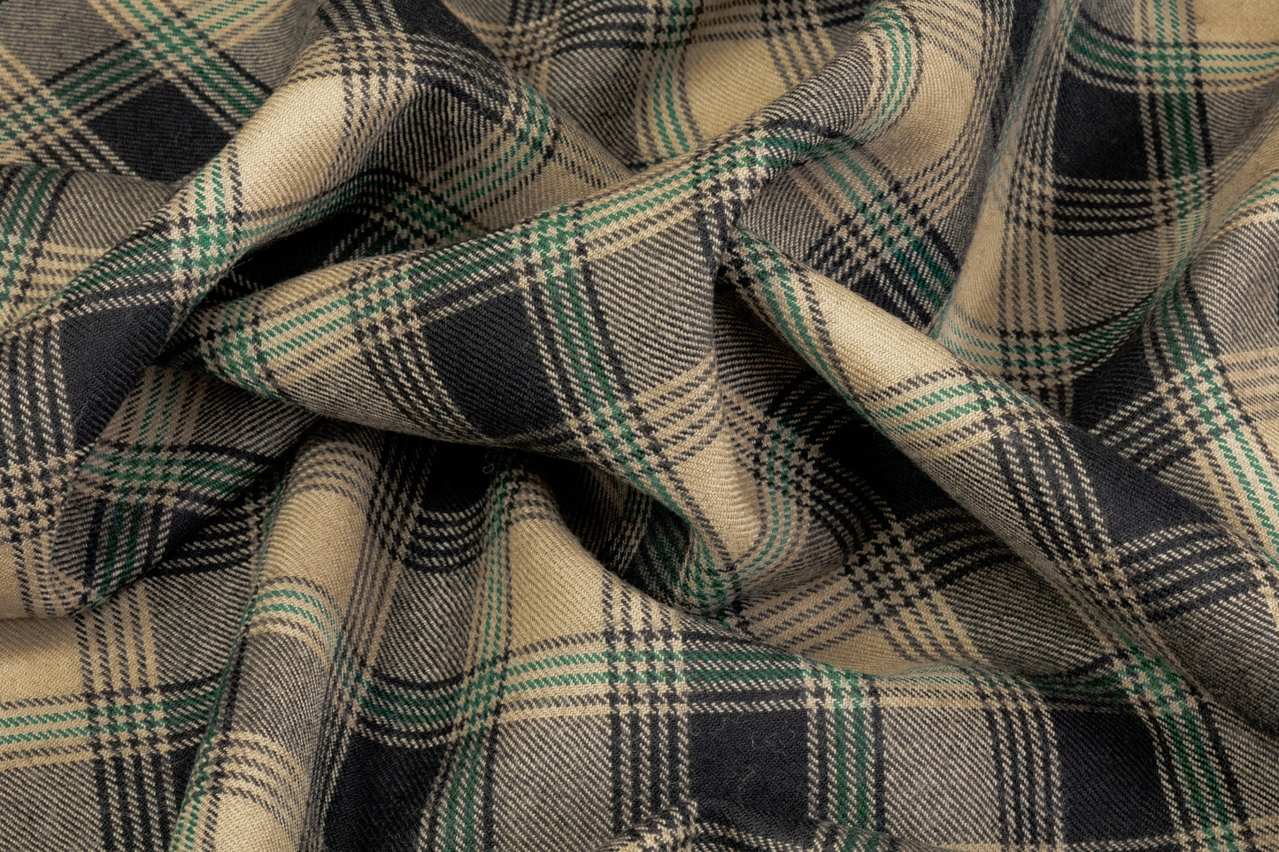 Checked Italian Wool Suiting - Tan / Black / Green