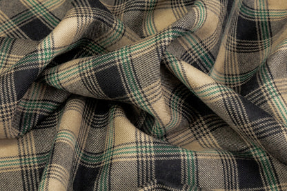 Checked Italian Wool Suiting - Tan / Black / Green