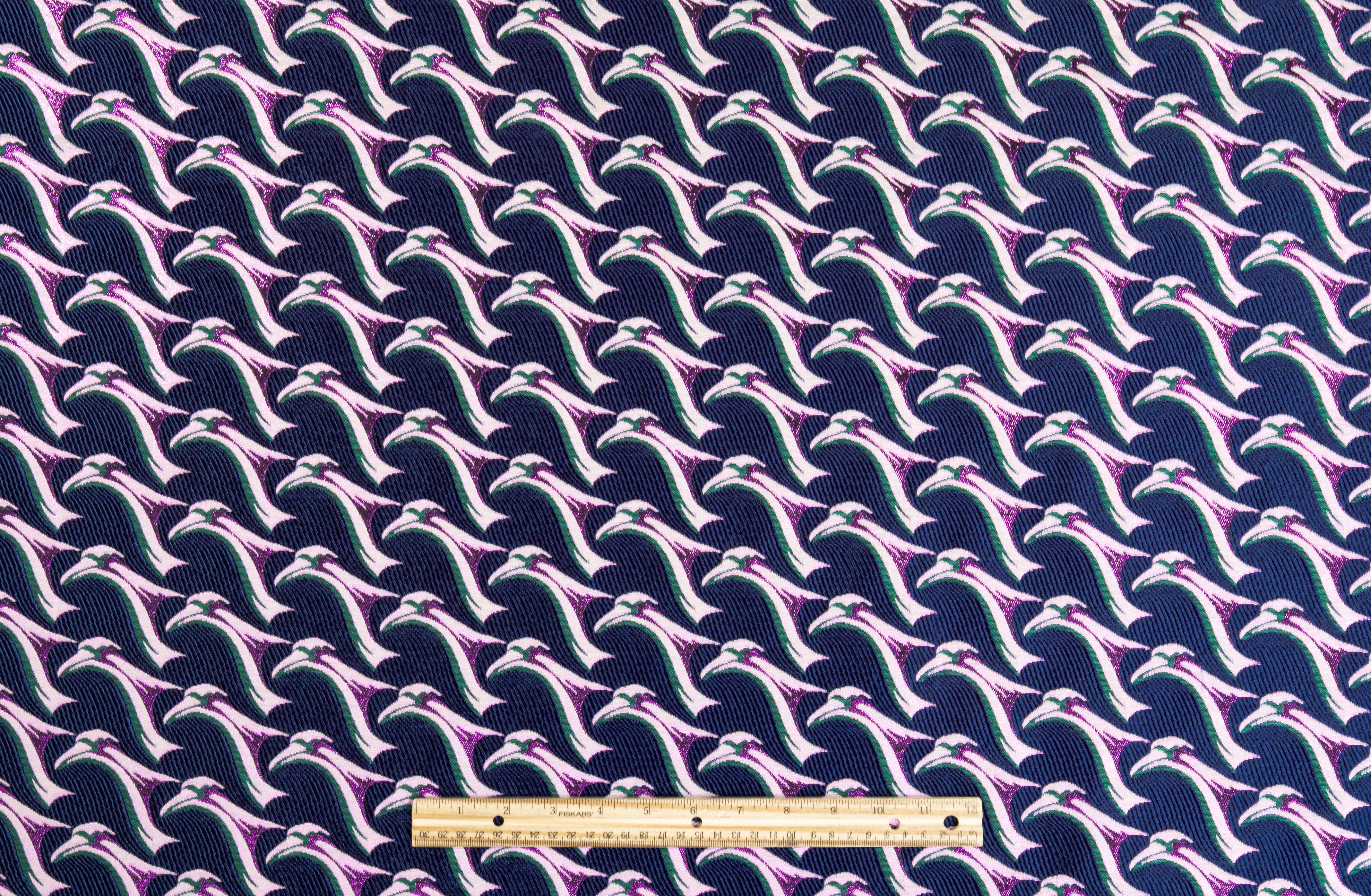 Abstract Metallic Italian Brocade - Blue / Fuchsia / Green