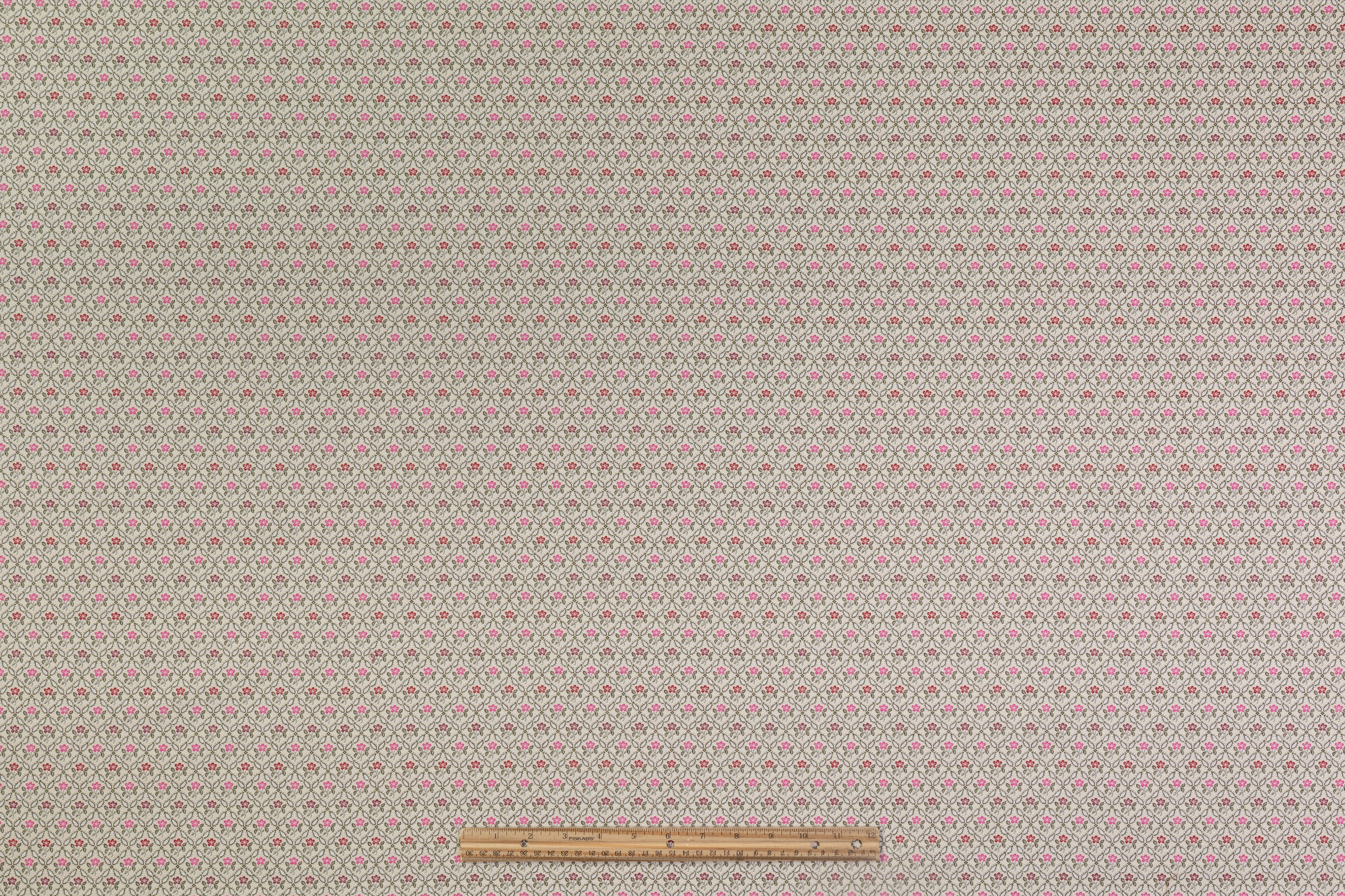 Floral Italian Poly Cotton Brocade - Off White / Green / Pink