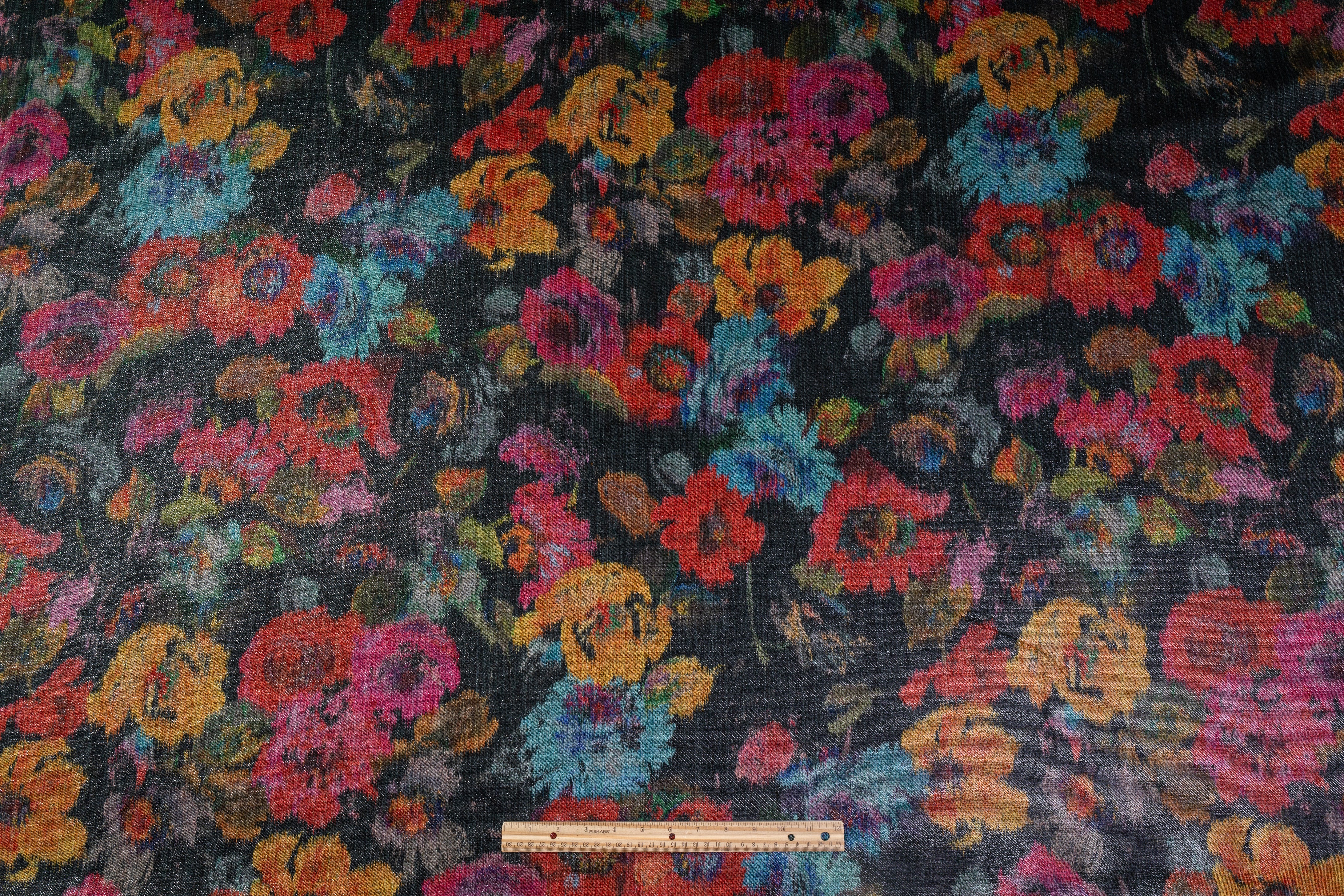 Floral Italian Chiné Chenille - Black / Multicolor