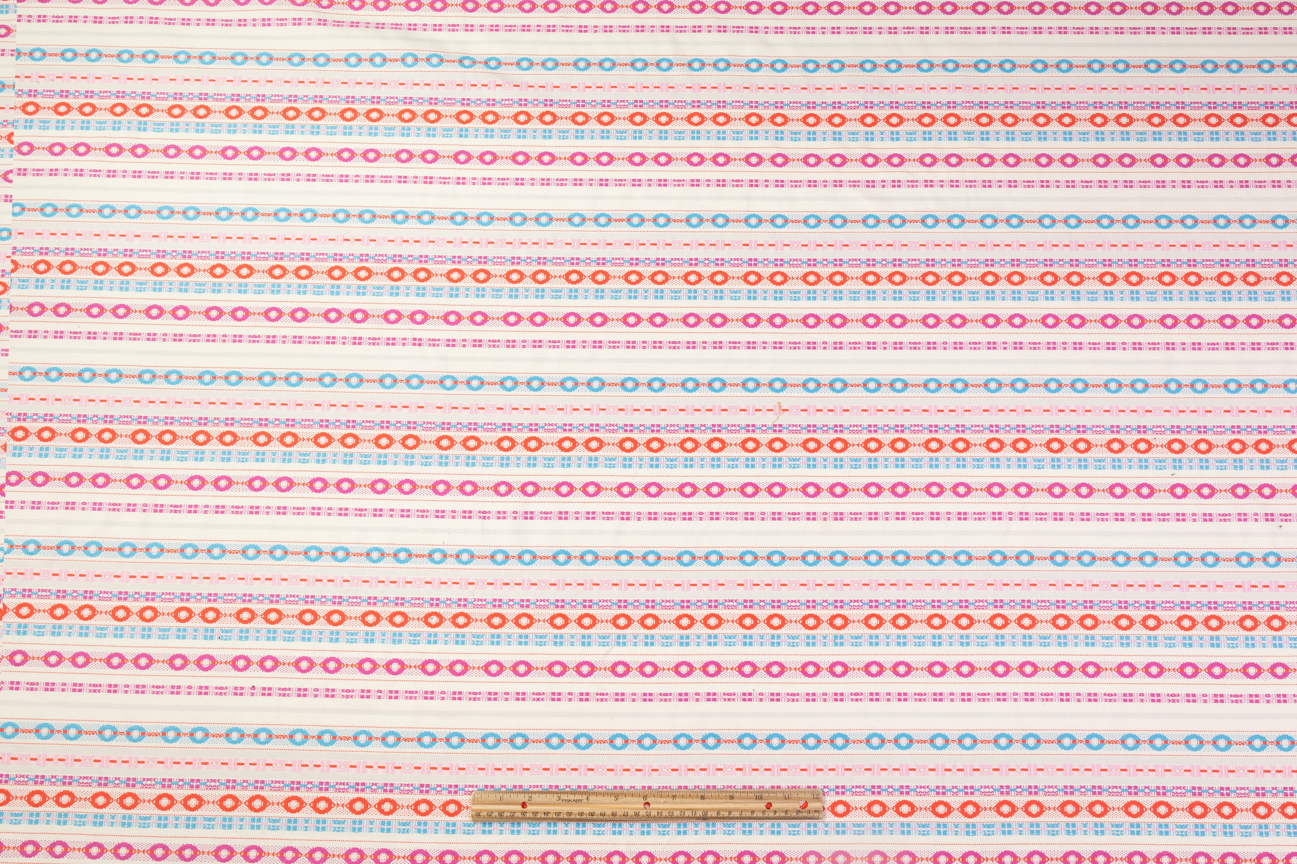 Geometric Striped Italian Cotton Brocade - White / Multicolor