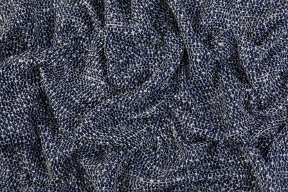 Metallic Italian Wool Blend Tweed - Navy / Beige / White
