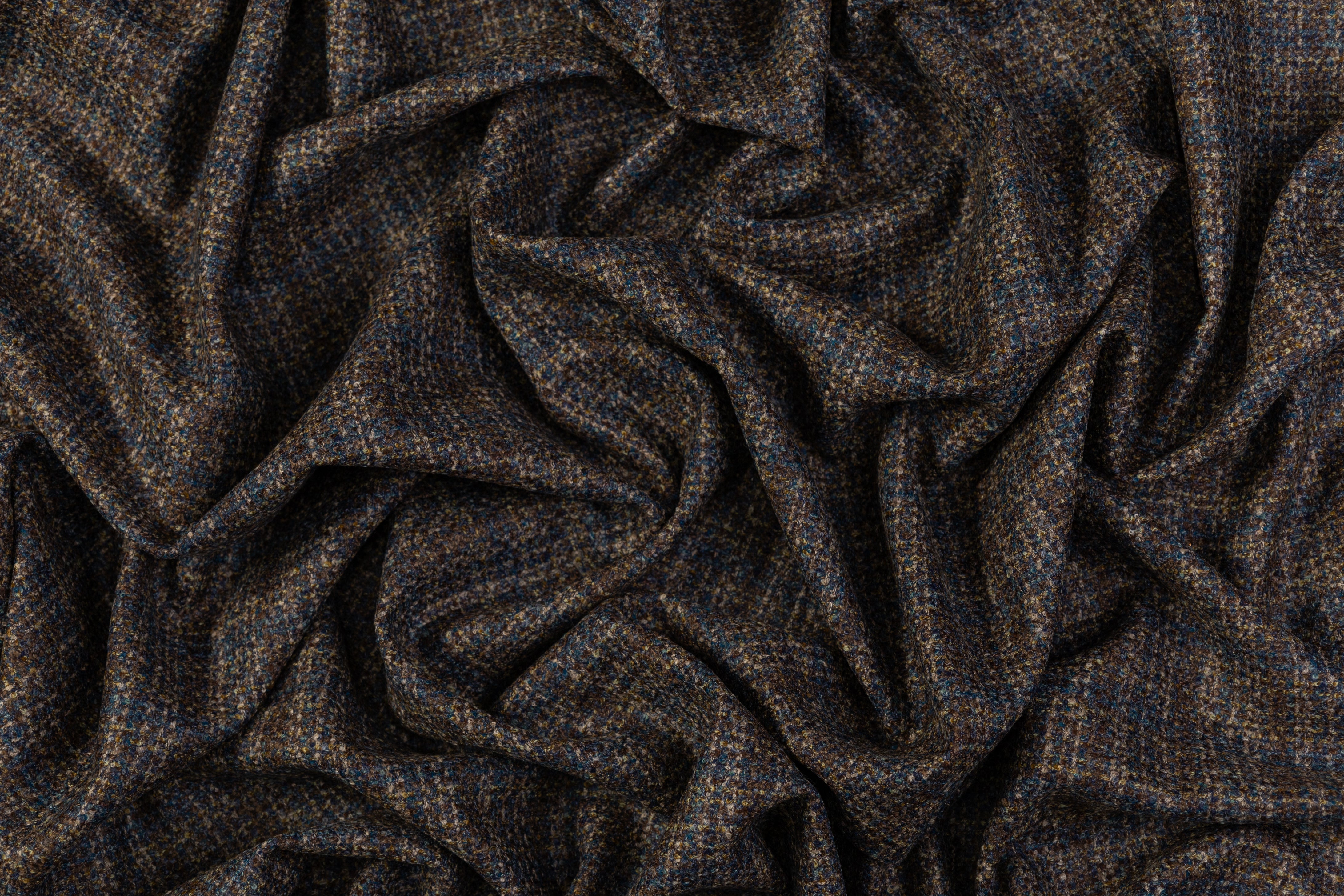 Checked Italian Wool Tweed - Blue / Brown