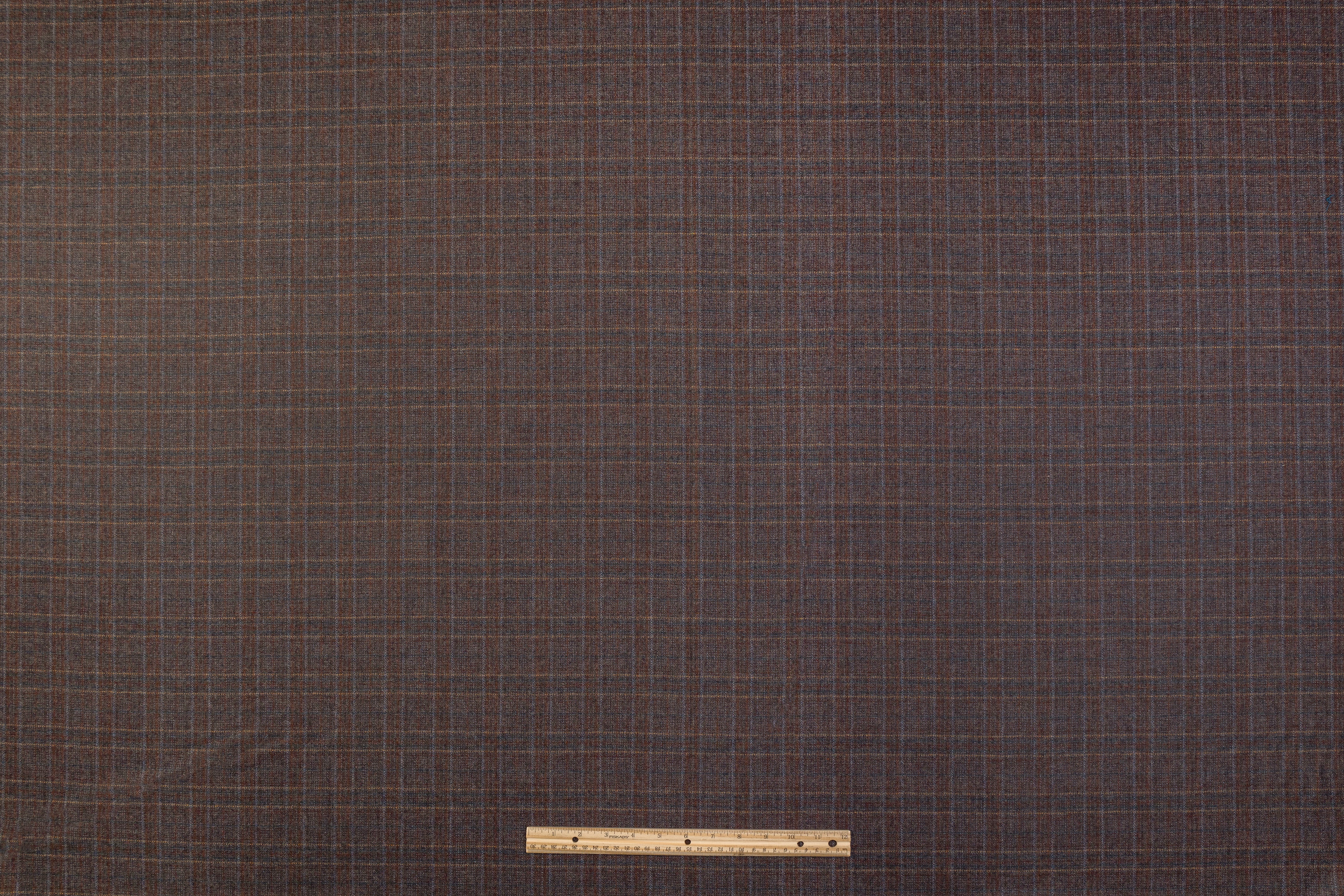 Checked Italian Wool Tweed Suiting - Brown