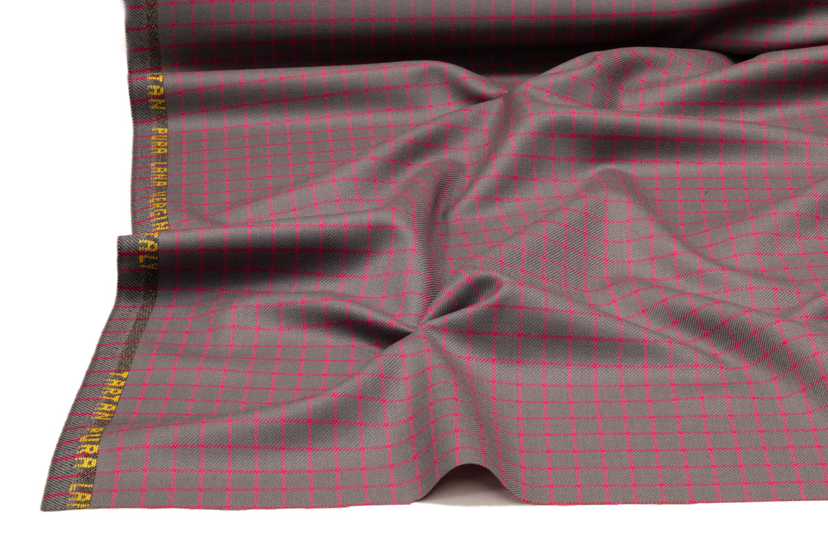 Checked Italian Wool Suiting - Gray / Pink