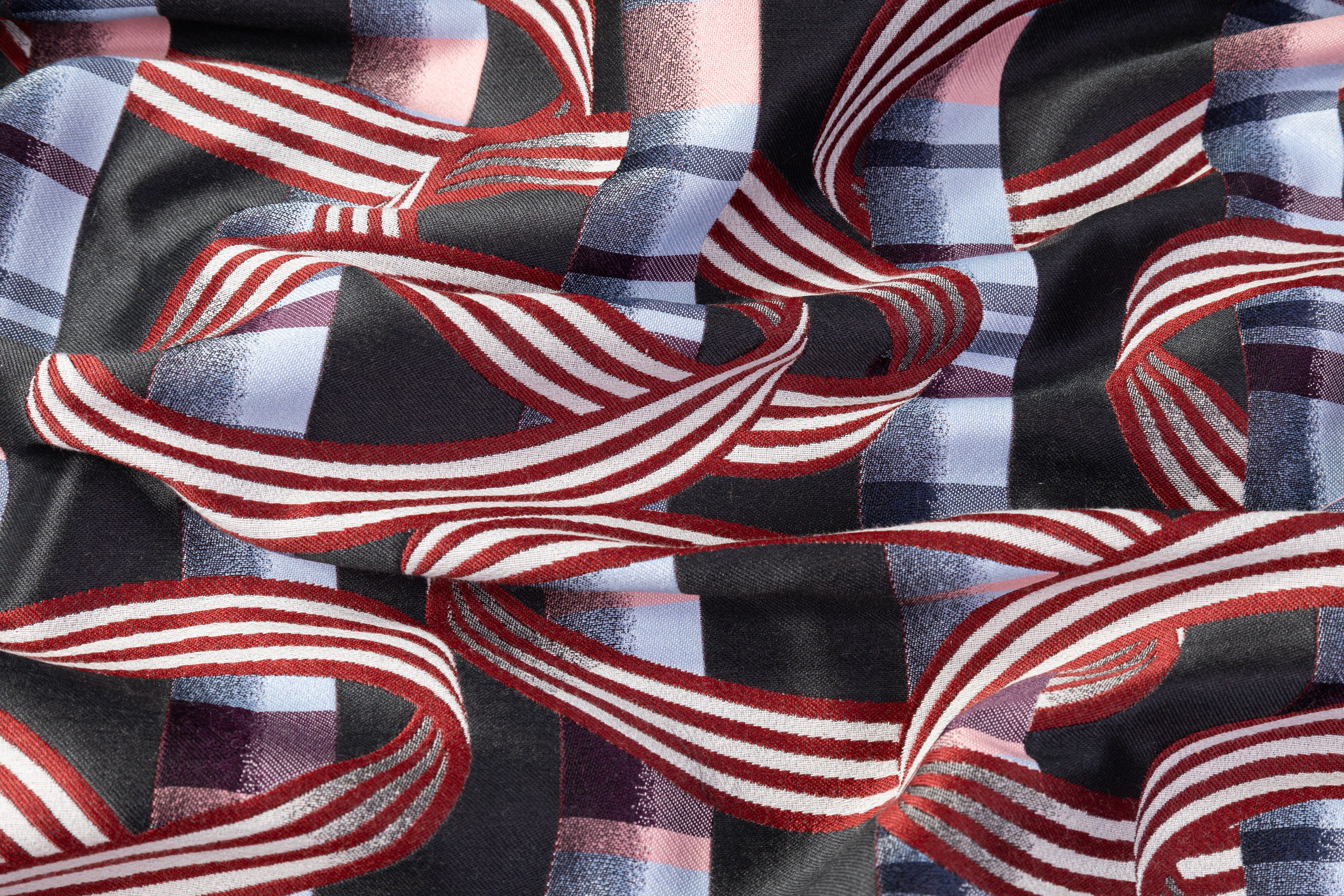 Art Deco Italian Brocade - Red / Blue / Gray