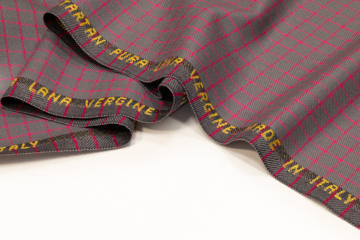 Checked Italian Wool Suiting - Gray / Pink